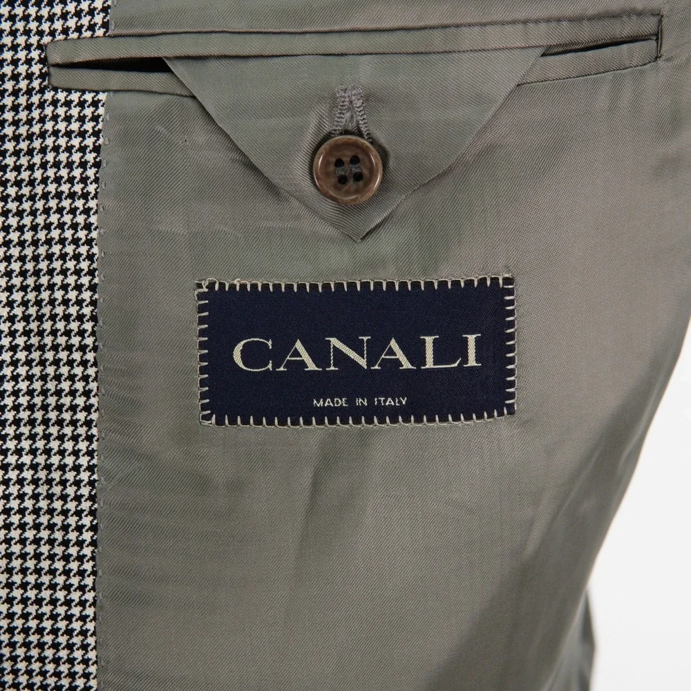 Canali Silk Wool White Black Houndstooth Sport Coat 44L